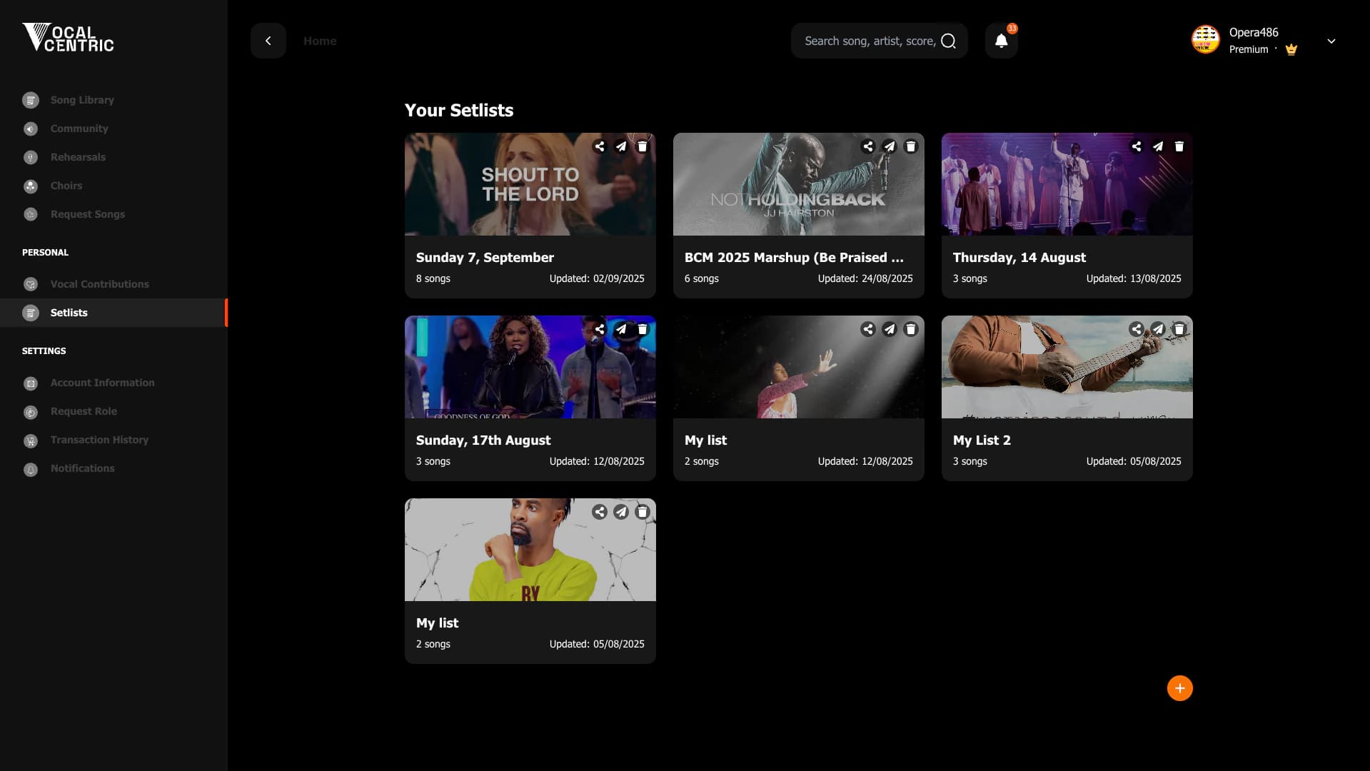 Setlists product view