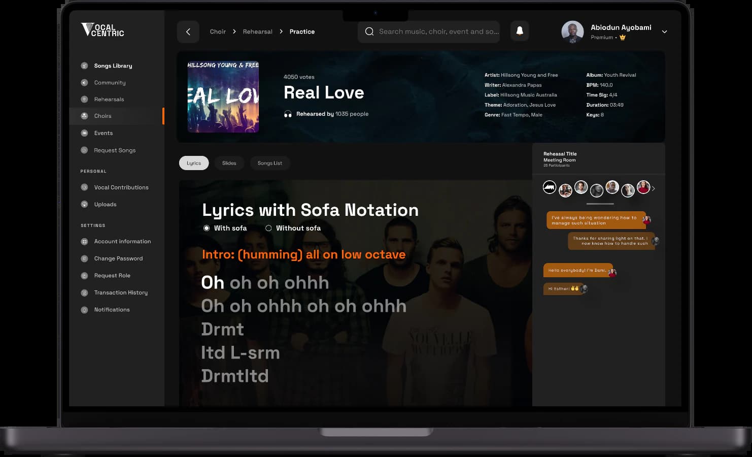 VocalCentric stem player dashboard