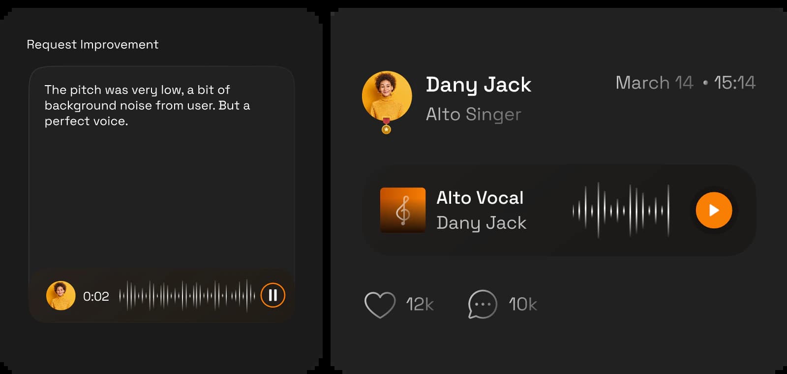 Team feedback and audio review cards